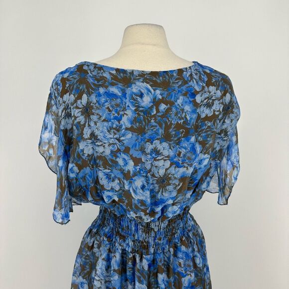 Le Ragazze Floral Maxi Dress XL Fit Flare Elastic Silk Blend Garden Party Fairy - Picture 12 of 16